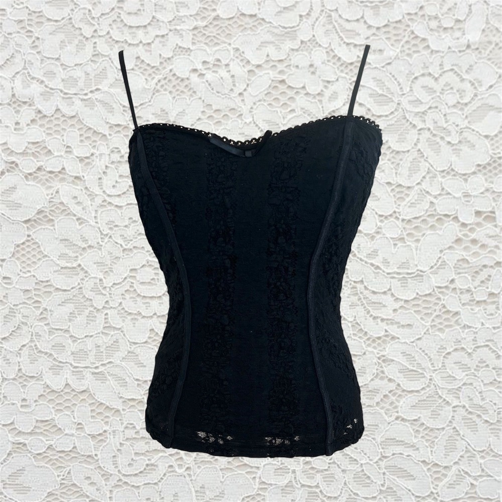 vintage y2k lace corset tank top with cute bow